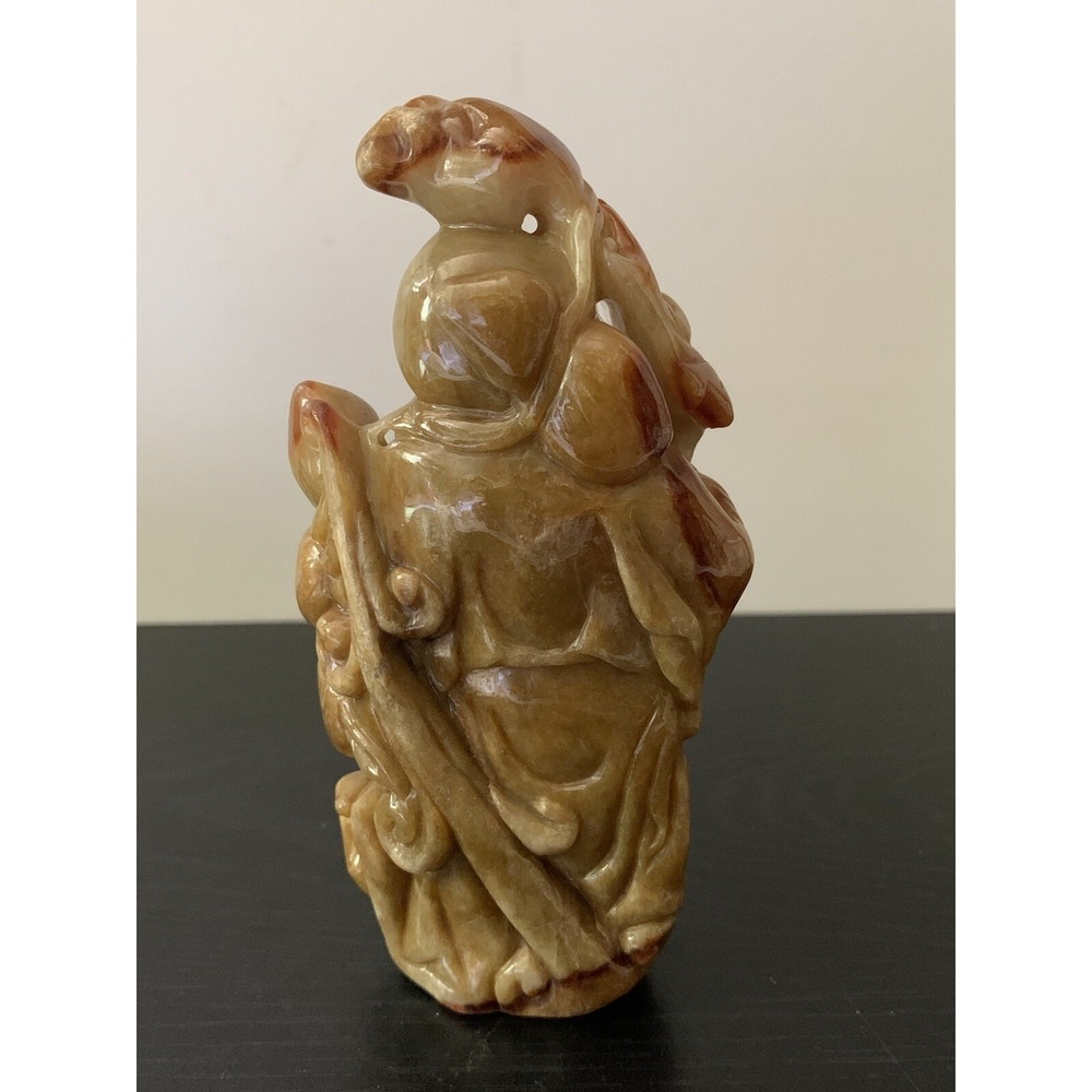 Antique Chinese Natural Jadeite Carved Wise Old Man VTG Jade Exquisite 396.5 Gr - Picture 11 of 12